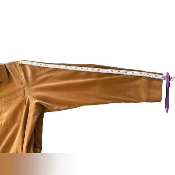 Bechamel Women Shirt Women L Brown Microfiber Button Up Fall is in the air. - Picture 13 of 14